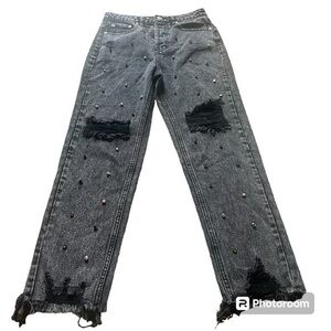 Signature8 black distressed boyfriend style jeans with colored jewels